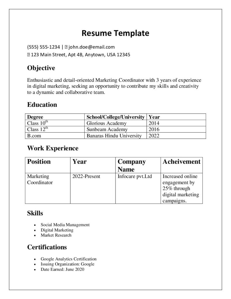 3 Best Format For Resume in 2024 - Resume Template1 Pdf 791x1024 